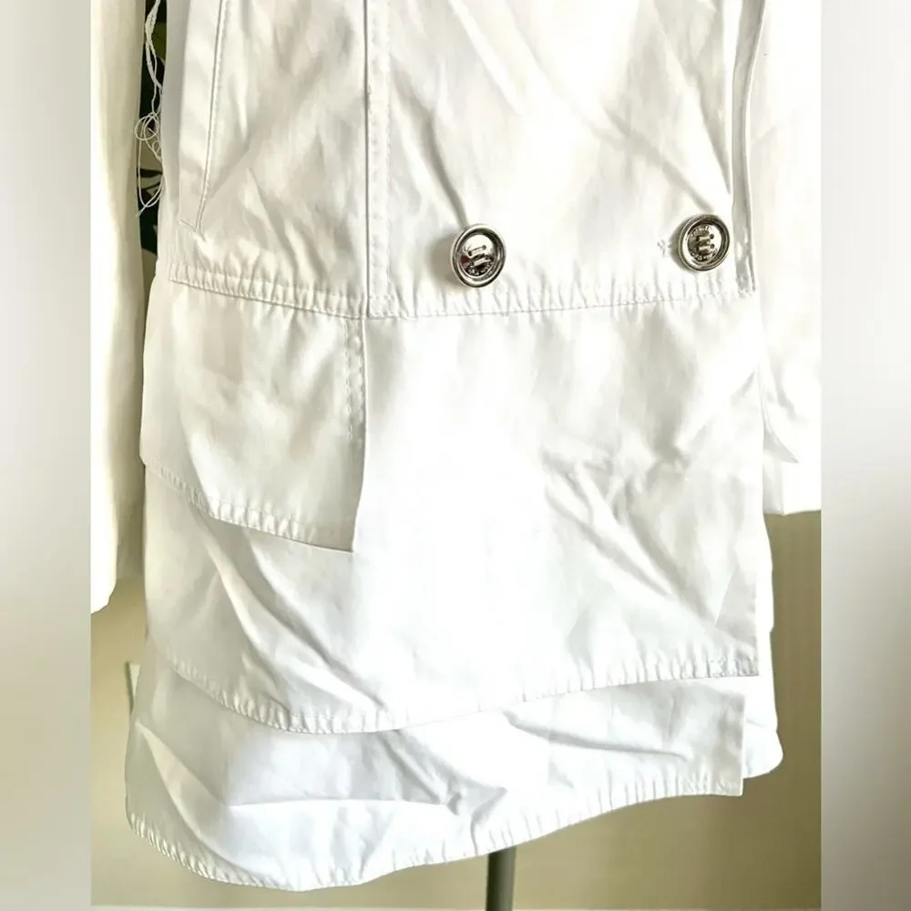 Calvin Klein Dressy White Ruffle Double Breasted Trench Coat Size Medium - Picture 3 of 9